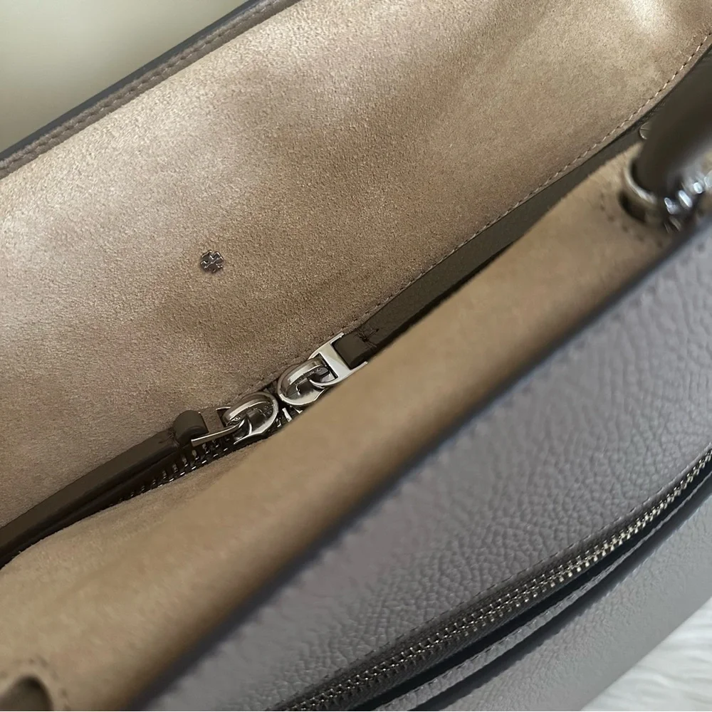 Tory Burch Mercer Large Pebbled Leather Satchel Bag Elegant Tan